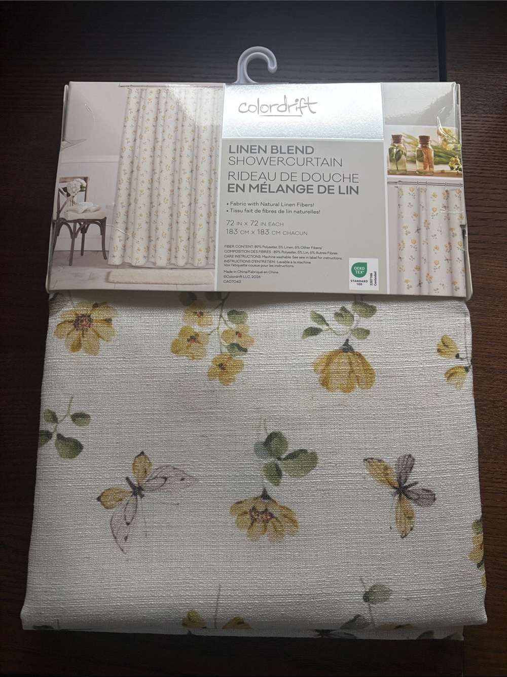 Colordrift Yellow Floral Linen-Blend Shower Curtain